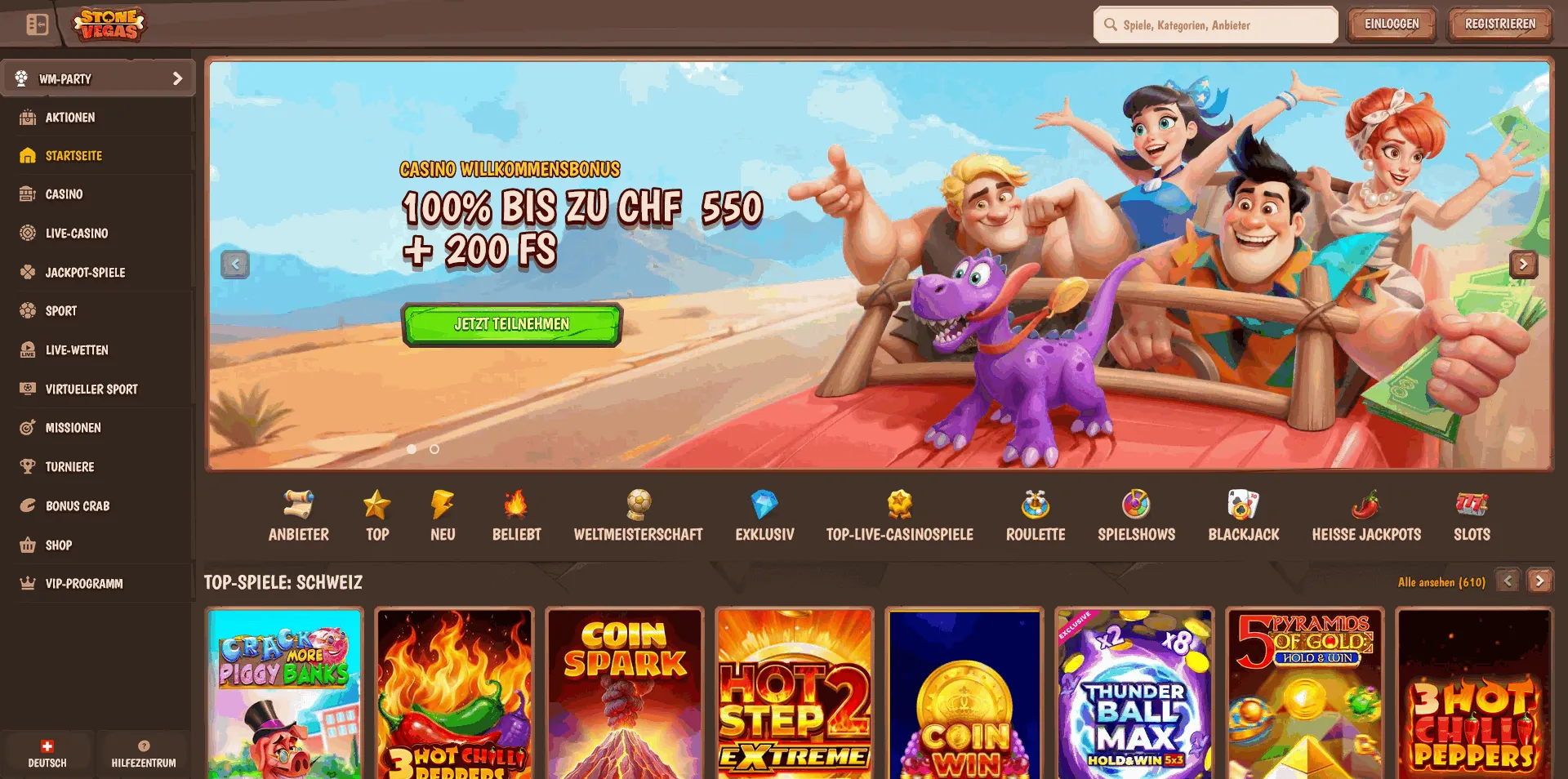 StoneVegas online casino homepage